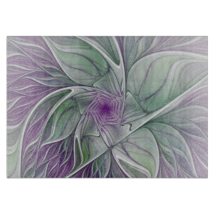 Planche À Découper Rêve de fleurs, Abstrait violet vert Fractal Art