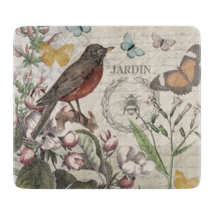 Planche À Découper Robin Elegant Bird Butterfly French Art