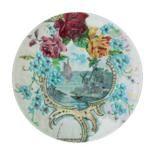 Planche À Découper ROMANTICA Paysage marin romantique, fleurs bleues,