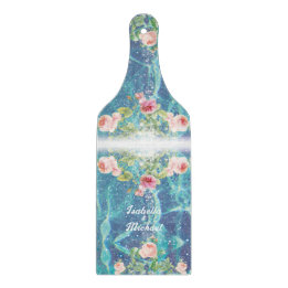 Planche À Découper Romantique bleu customisé noms de couple