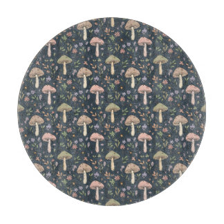 Planche À Découper Rond champignons bleu ardoise profond cercle Dark