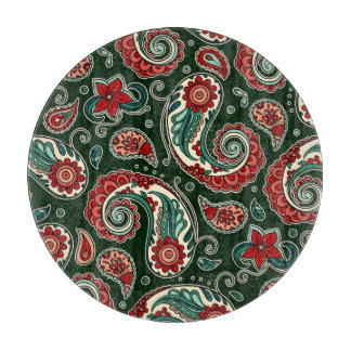Planche à découper ronde à motifs Paisley rouge et