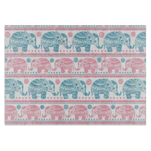 Planche À Découper Rose et motif ethnique turquoise d'éléphant