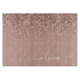 Planche À Découper Rose Gold Blush Pink Glitter Monogramme Féminin Sc