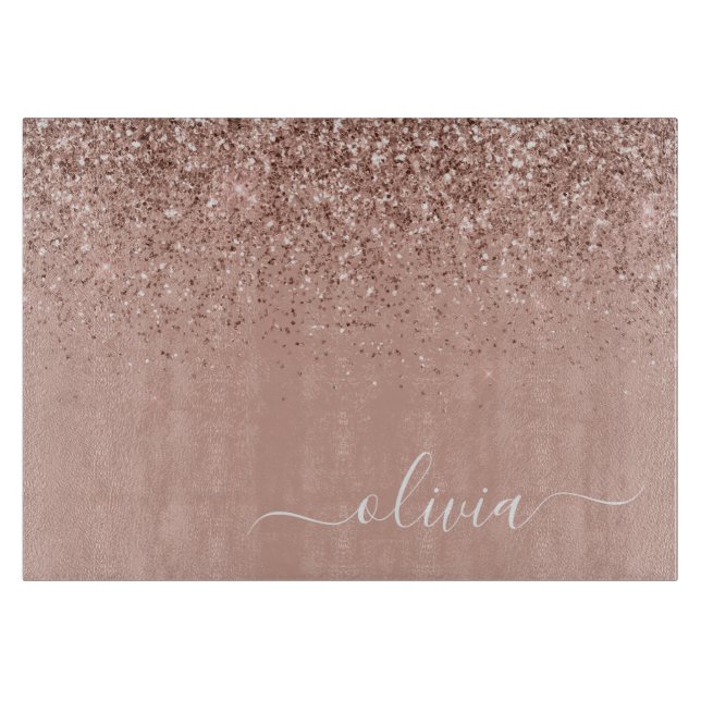 Planche À Découper Rose Gold Blush Rose Pailleté Monogramme Féminin (Devant)