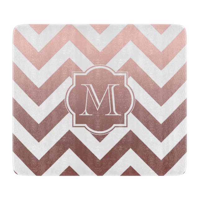Planche À Découper Rose Gold Chevrons Monogram (Devant)