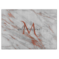 Rose Gold Cuivre Blanc Marbre Élégant Monogramme