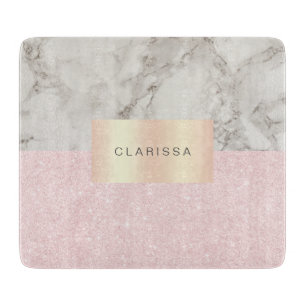 Planche À Découper Rose gold pailleté et marbre blanc élégant