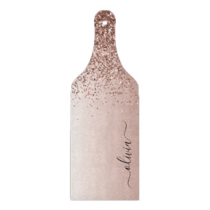 Planche À Découper Rose Gold - Pailleté Rose Blush Monogramme Personn