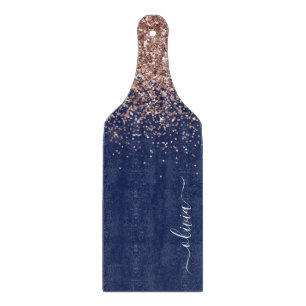 Planche À Découper Rose Gold Poudré Rose Bleu Marine Monogramme Paill