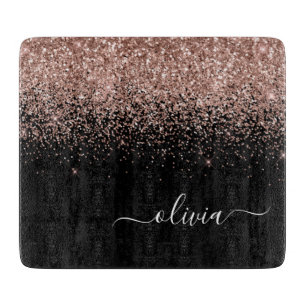 Planche À Découper Rose Gold Rose Pailleté Monogramme Féminin