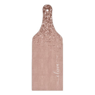 Planche À Découper Rose Gold Rose Pâle Pailleté Monogramme Féminin