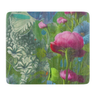 Planche À Découper Rose pâle, bleu et floral blanc