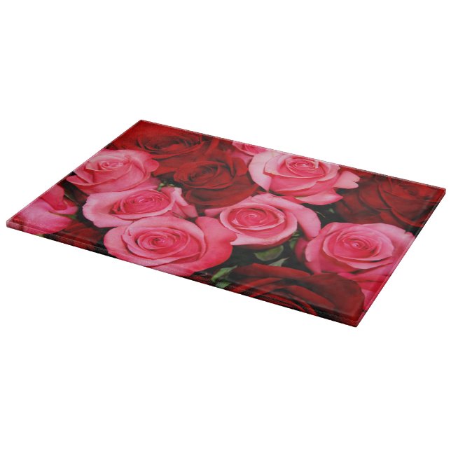 Planche À Découper Rose, rose et rouge en verre (Coin)