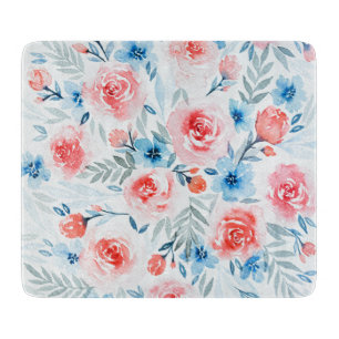 Planche À Découper Roses Roses Roses Bleues Fleurs Aquarelle Motif Fl