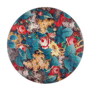 Planche À Découper Roses rouges vintages et motif floral lilas