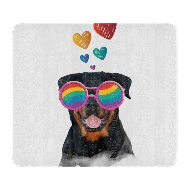 Planche À Découper Rottweiler Chien avec Coeurs Saint-Valentin (Devant)