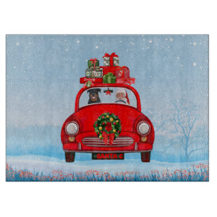 Planche À Découper Rottweiler Chien En Voiture Avec Le Père Noël