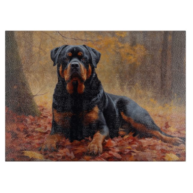 Planche À Découper Rottweiler dans les feuilles d'automne automne aut (Devant)