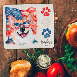 Planche À Découper Rouge Blanc et Bleu 4 Juillet Drôle de Chien Corgi