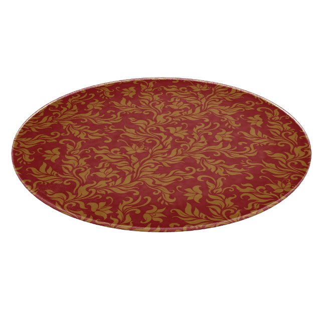 Planche À Découper Rouge et motif floral d'or (Coin)