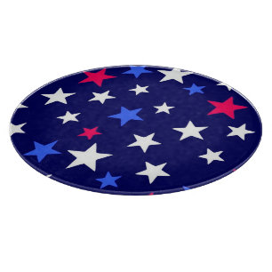 Planche À Découper Rouge gras, bleu patriotique et étoiles blanches 