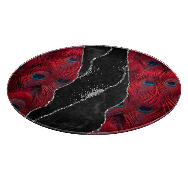 Planche À Découper Rouge noir Paon marbre verre d'agate (Coin)