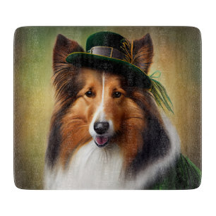 Planche À Découper Rough Collie Chien dans la tenue de la Saint Patri