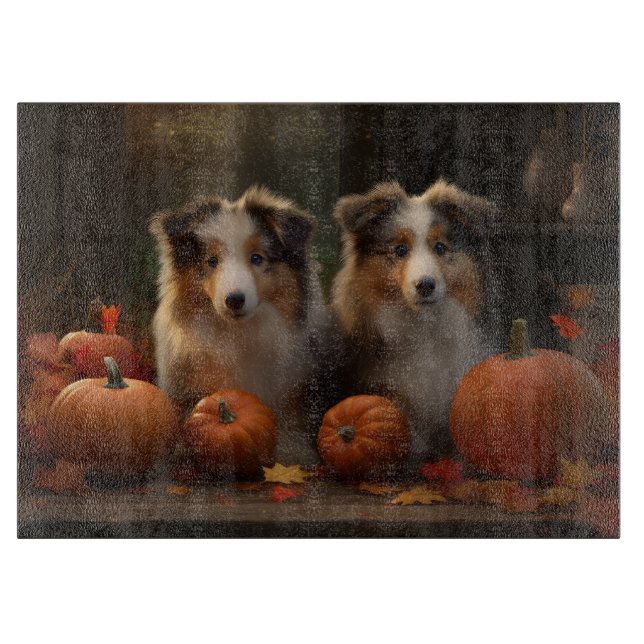Planche À Découper Rough Collie Puppy Automne Citrouille de plaisir (Devant)