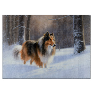 Planche À Découper Rough Collie Qu'il neige Noël