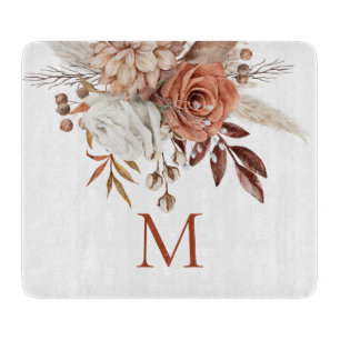 Planche À Découper Russe Boho Terracotta Florals Monogramme initial