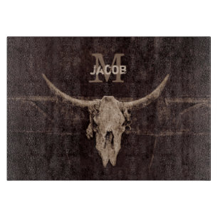 Planche À Découper Russe Ouest Brown Beige Vieux Taureau Monogramme
