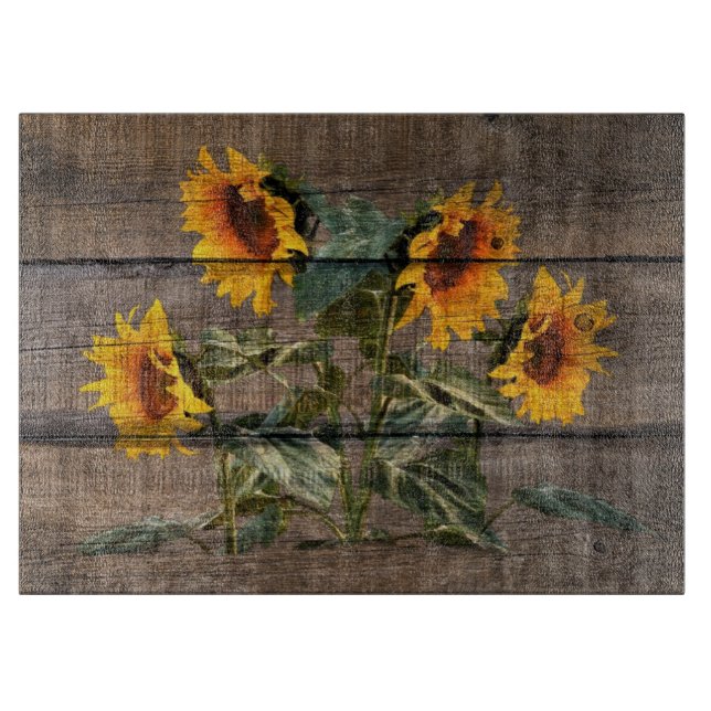 Planche À Découper Rustic Barn Wood Sunflower (Devant)
