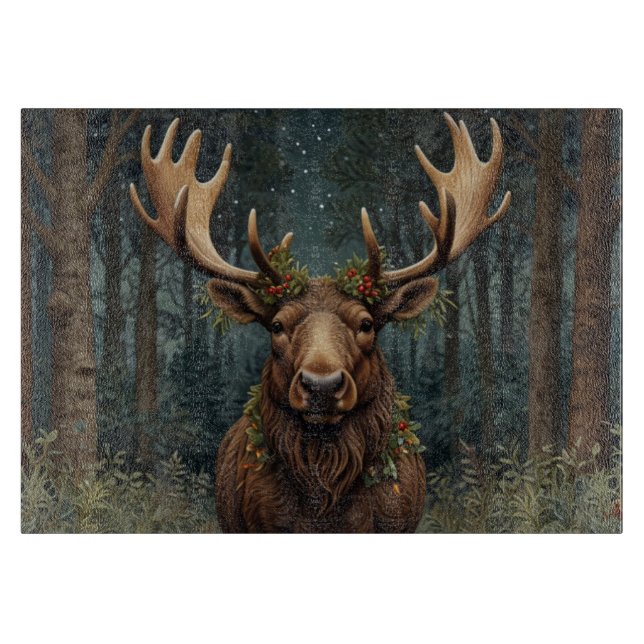 Planche À Découper Rustic Christmas moose deer boho woodland forest  (Devant)