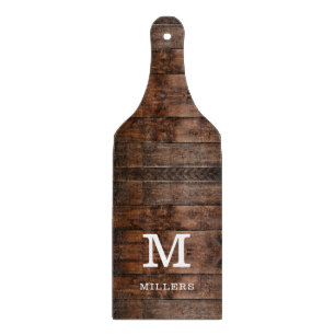 Planche À Découper Rustic Dark Brown Wood Nom de famille Monogramme