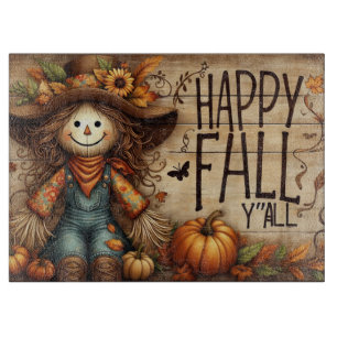 Planche À Découper Rustic Happy Fall Y'all Scarecrow avec Citrouille
