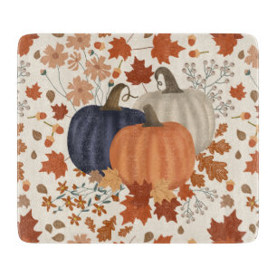 Planche À Découper Rustique Automne Citrouille Feuille Fleur sauvage