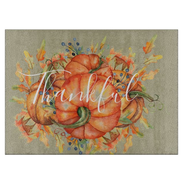 Planche À Découper Sage Green & Orange Citrouille Bounty Thanksgiving (Devant)