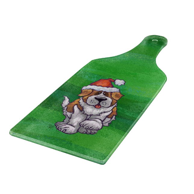 Planche À Découper Saint Bernard mignonne à Santa Chapeau sur Vert (Coin)