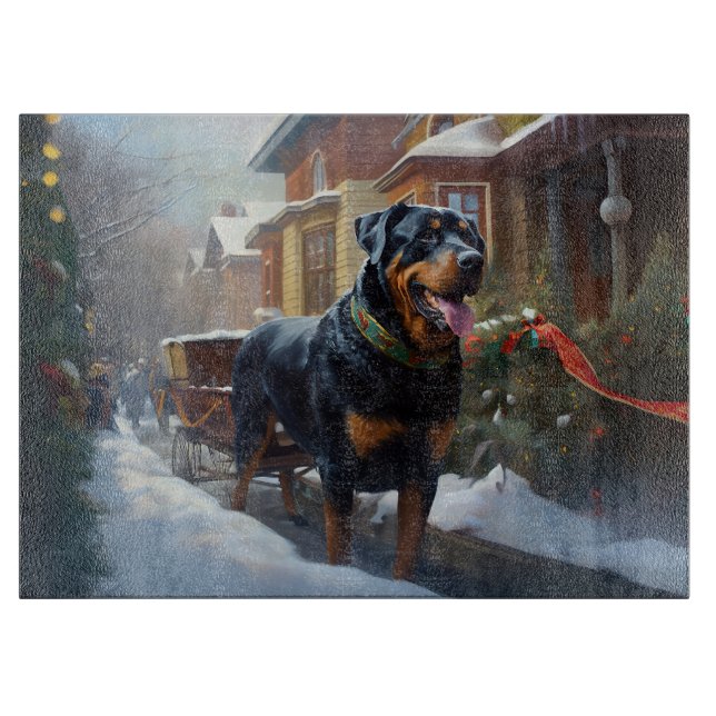 Planche À Découper Saison festive de Noël de Rottweiler (Devant)
