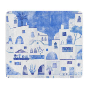 Planche À Découper Santorin Grec Ile Aquarelle Townscape