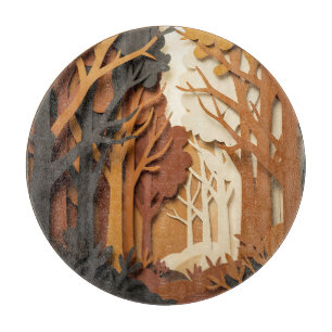 Planche À Découper Scène de forêt automnale en papier découpé en couc