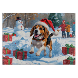 Planche À Découper Scène de neige festive de Noël Beagle