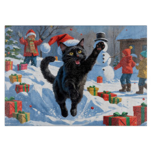 Planche À Découper Scène de neige festive de Noël Black Cat