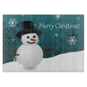 Planche À Découper Scène d'hiver de Snowman turquoise Tableau de coup
