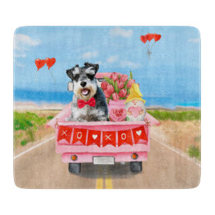 Planche À Découper Schnauzer Chien Saint-Valentin Camion Cœurs