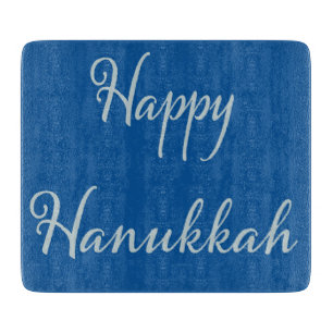 Planche À Découper Script Argent Hanukkah Joyeux Tekhelet Bleu