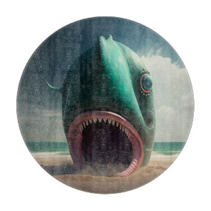 Planche À Découper Sculpture de requin sur la plage