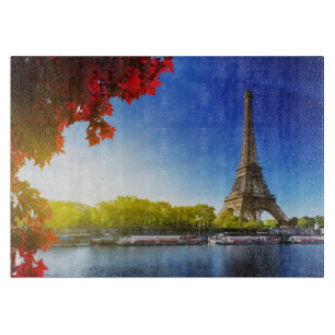 Planche À Découper Seine À Paris Avec Tour Eiffel En Automne