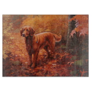 Planche À Découper Setter rouge irlandais à l'automne Feuilles automn